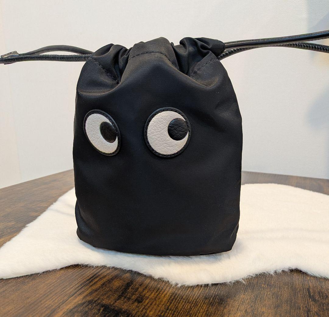 アニヤハインドマーチ EYES ナイロン 巾着ポーチ 黒 美品