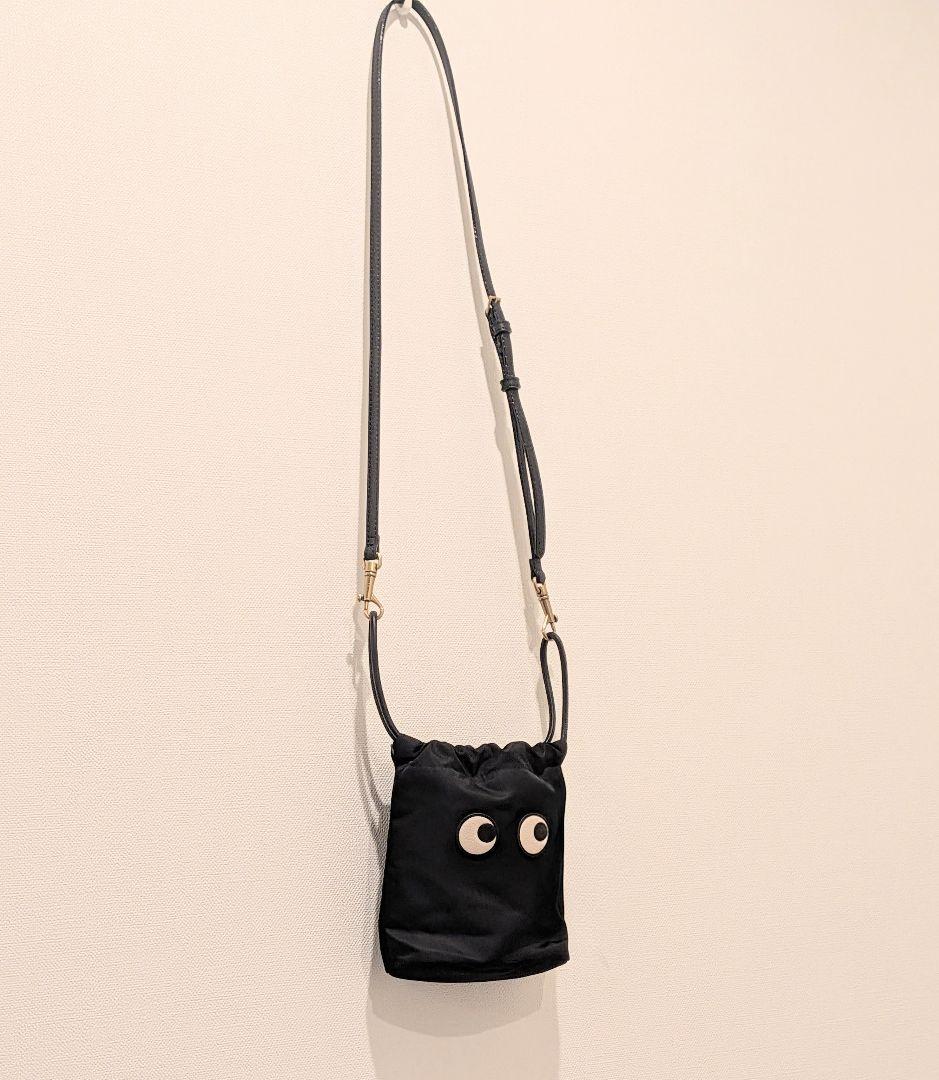 アニヤハインドマーチ EYES ナイロン 巾着ポーチ 黒 美品