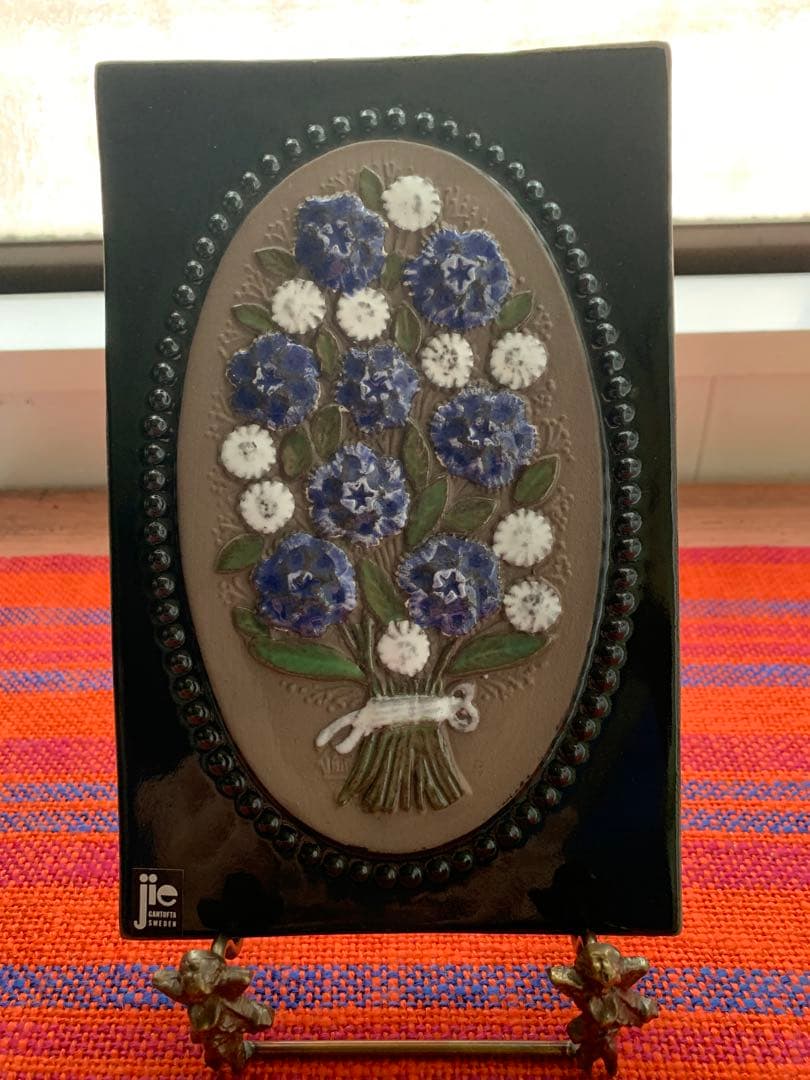 ジィー　ビンテージ花柄陶板　細かくて美しいです！