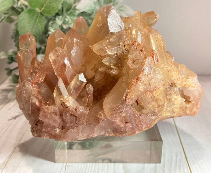 蜜柑の水晶 ✨タンジェリンクォーツ　ラフストーン　原石　クラスター　台座付き