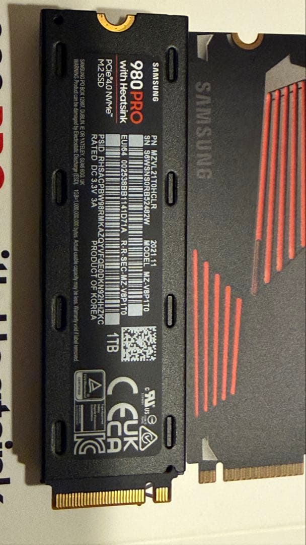 Samsung 980 PRO 1TB SSD ヒートシンク付き