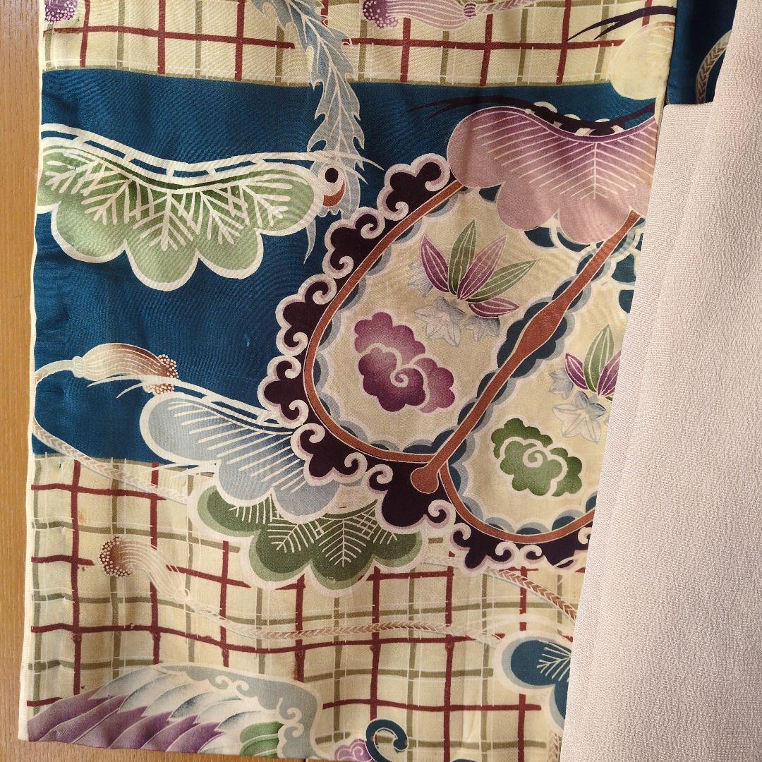 七五三３歳男の子アンティーク着物と正絹縮緬の被布（中綿無し）