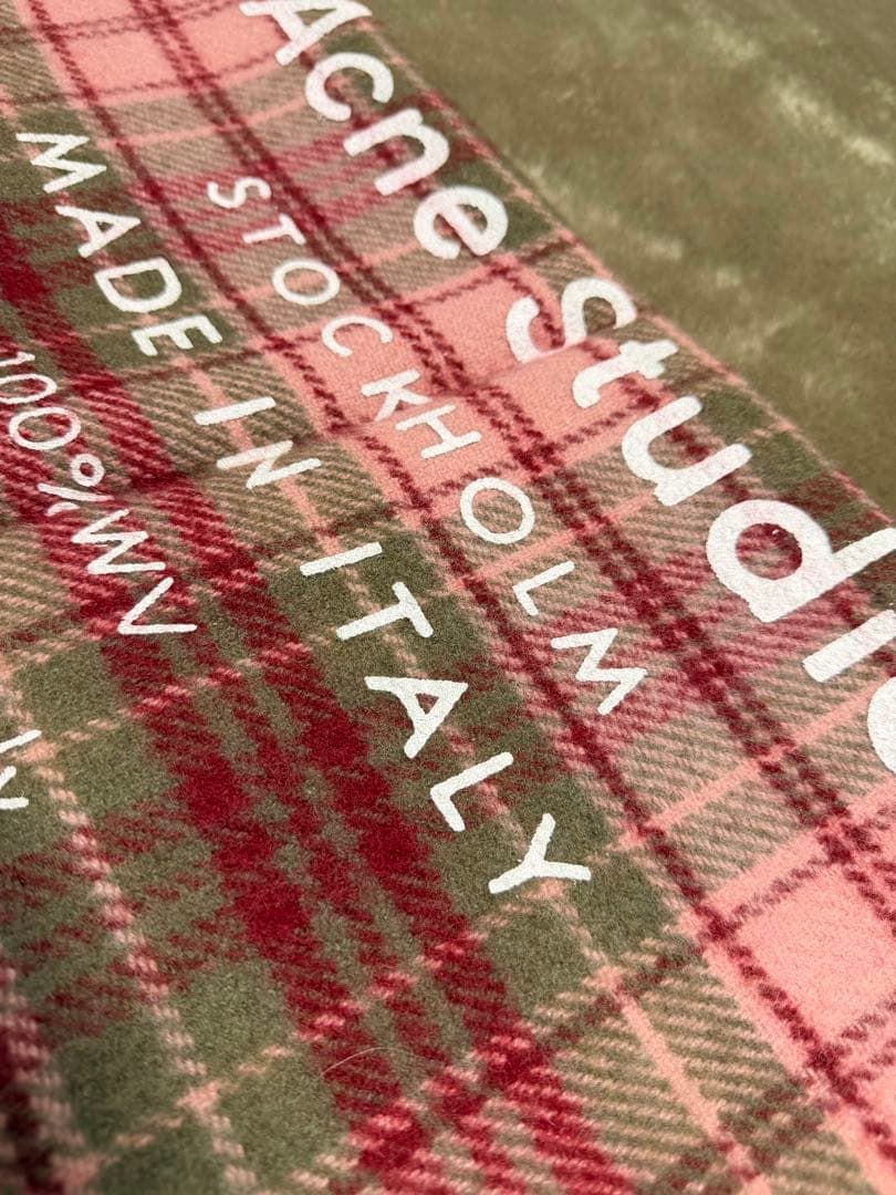 正規店購入 Acne Studios 大判ウール マフラー チェック柄 ピンク