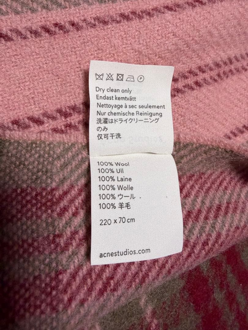 正規店購入 Acne Studios 大判ウール マフラー チェック柄 ピンク