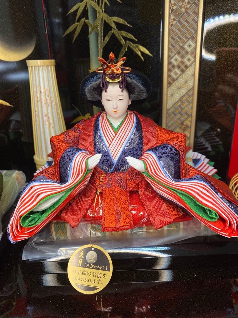 東京久月　人形師　光園作　雛人形親王飾り・伝統工芸　寄木細工・お子様名前プレート