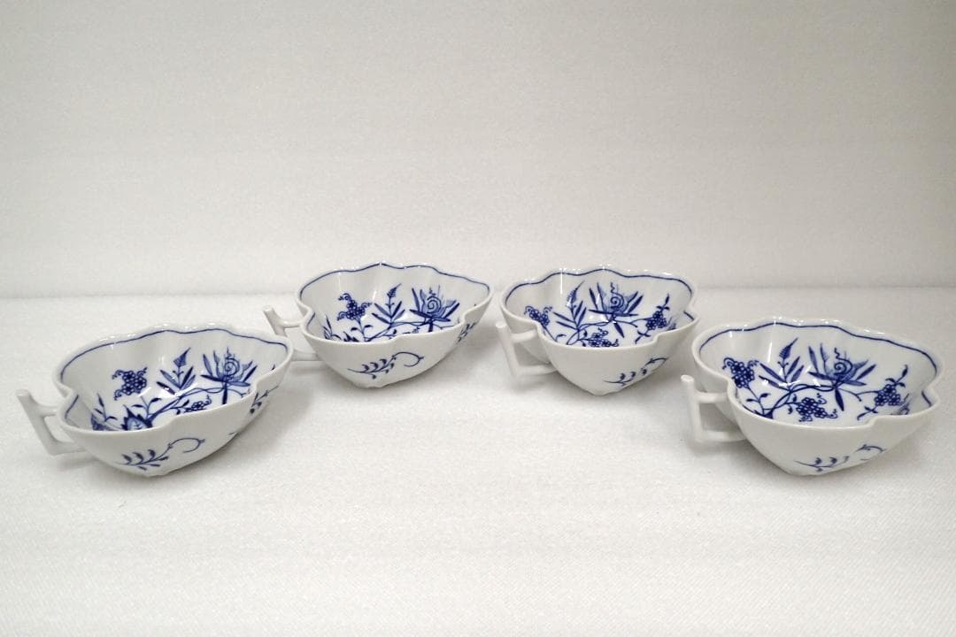 204/未使用品マイセン ブルーオニオン リーフディッシュ プレート 4点セット