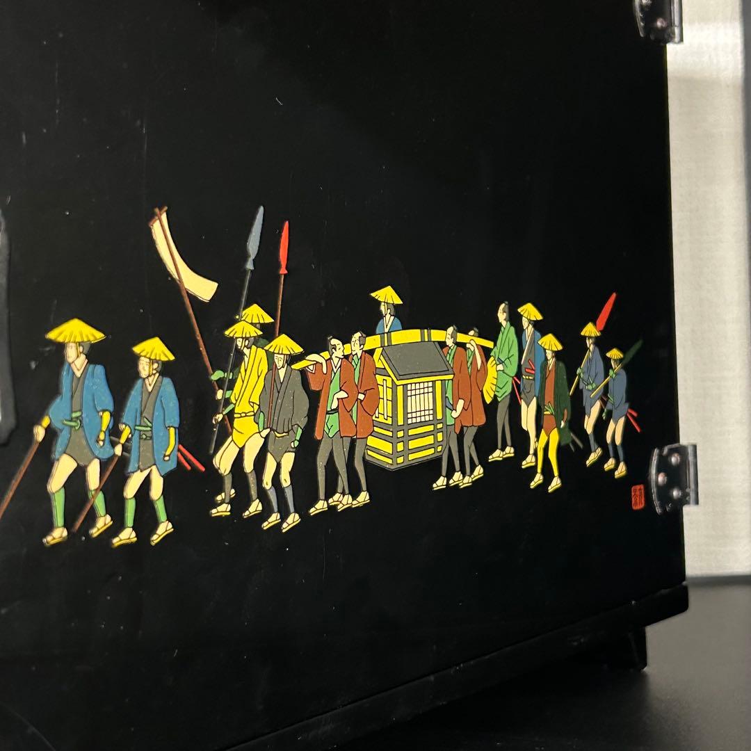 日本製 漆器 小箪笥 黒漆 蒔絵 大阪漆 工房印 昭和レトロ