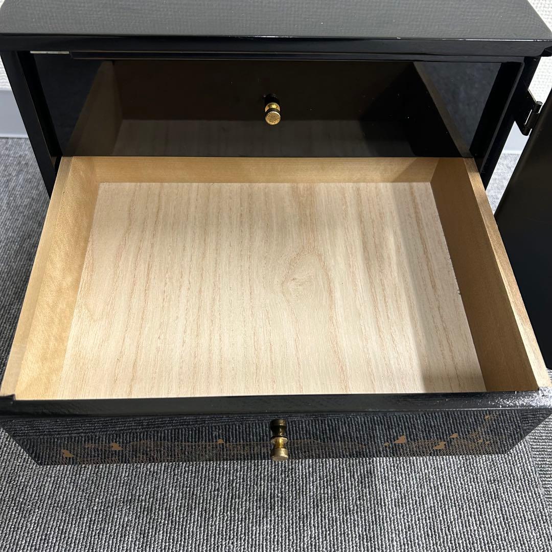 日本製 漆器 小箪笥 黒漆 蒔絵 大阪漆 工房印 昭和レトロ