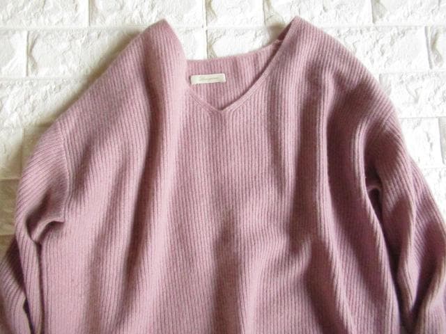 ラウンジドレス 上質 カシミヤ100％ 女っぷり起毛Vネックニット くすみピンク