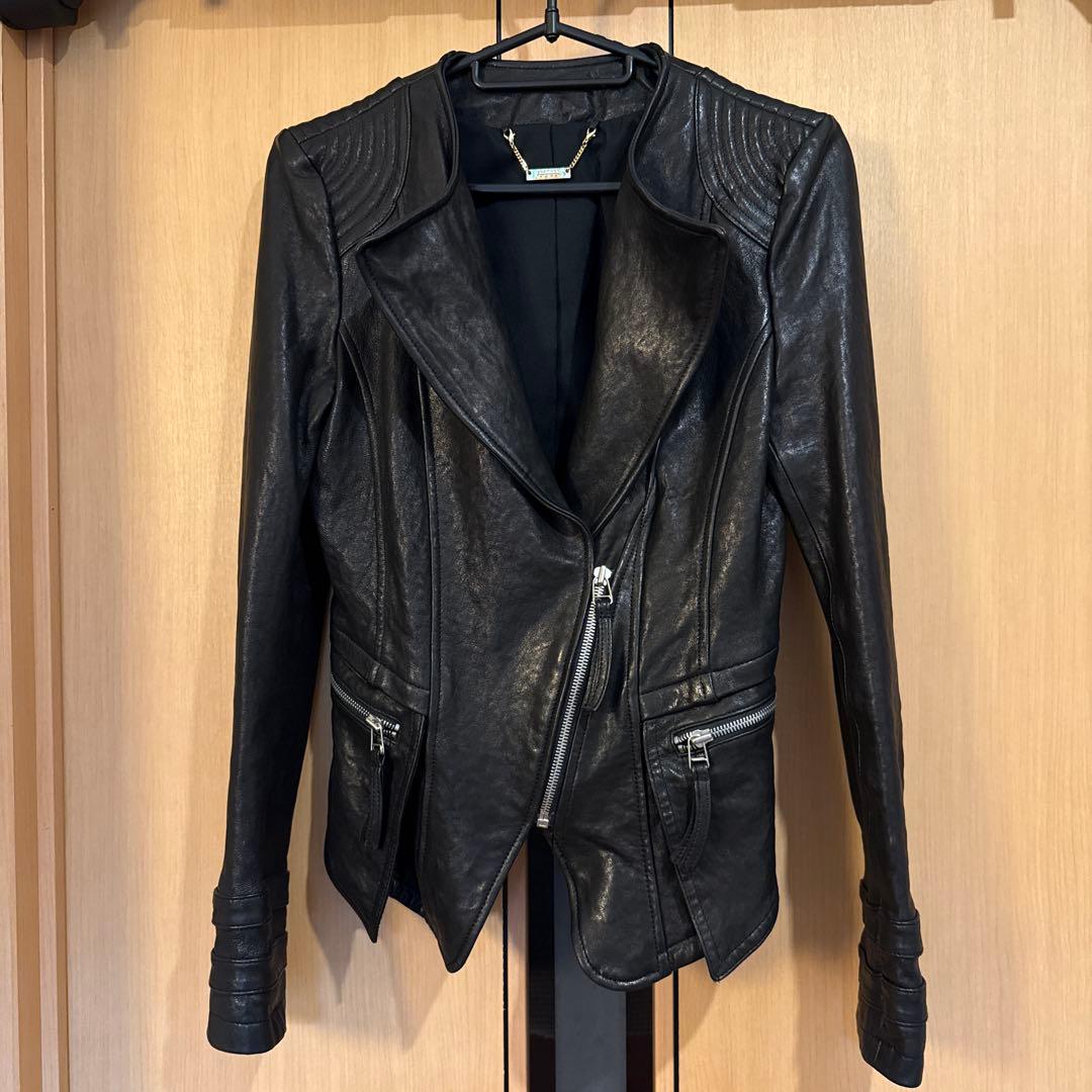 【美品】イタリアンラムレザー 本革ジャケット レディース S【SM/コスプレ】