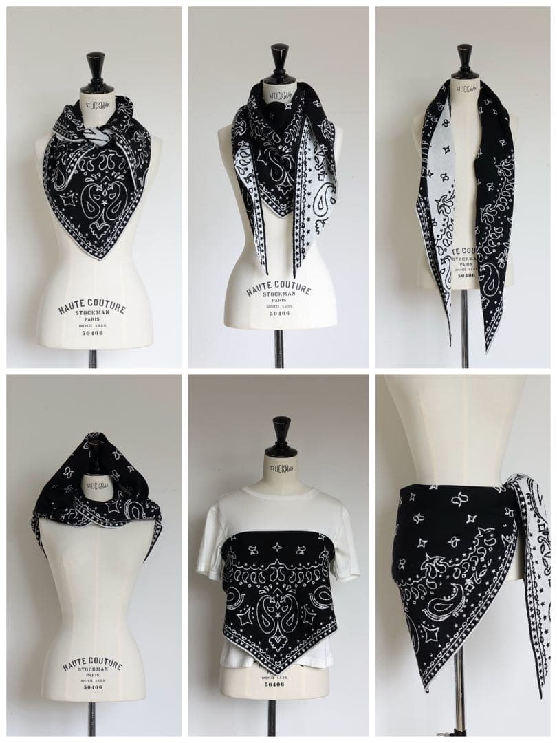 新品未使用 Gypsohila Paisley Knit Stole BK×WH