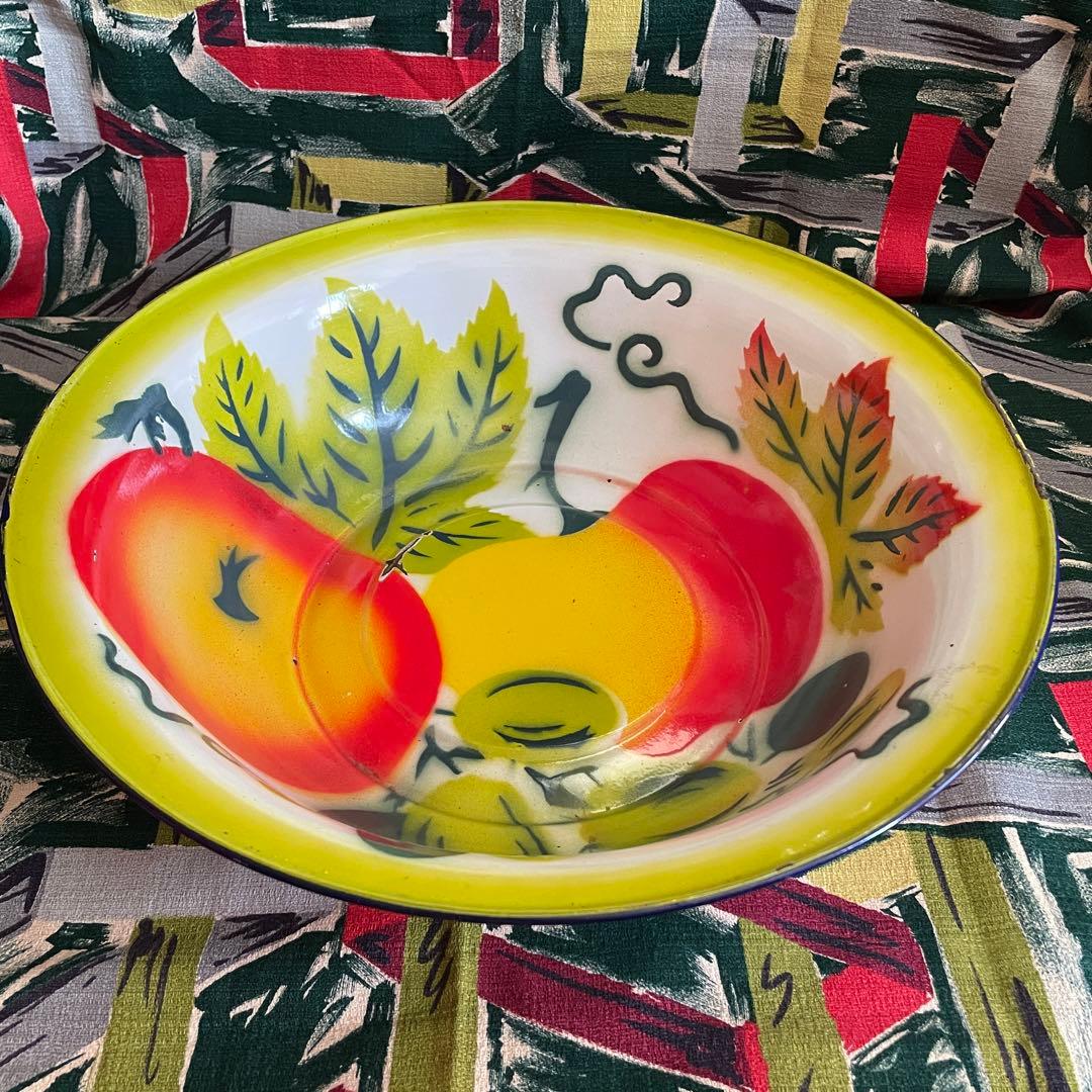 希少BIG！50sアメリカンアンティーク　果物柄ホーローボウルミッドセンチュリー
