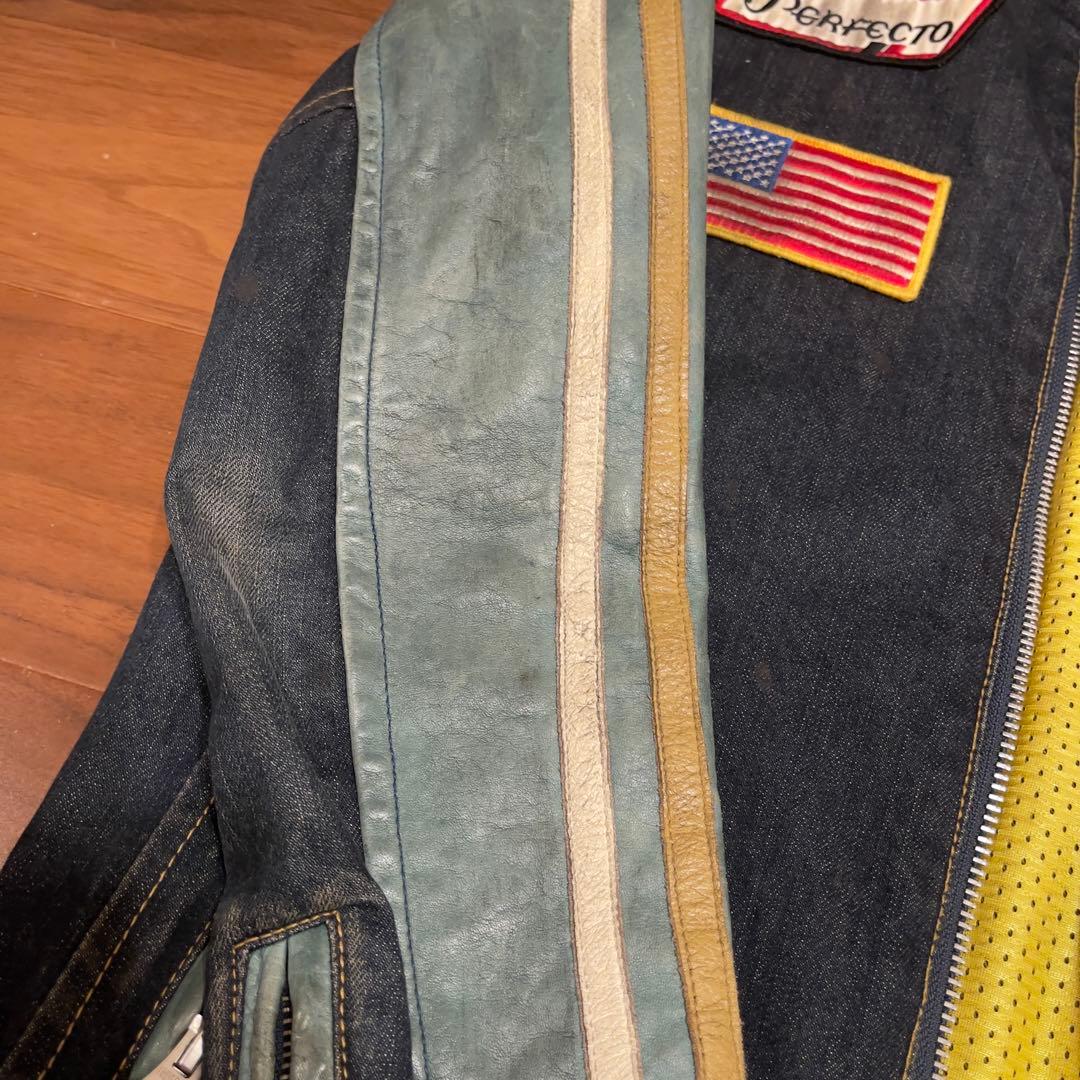 希少 Schott ショット　L ライダースジャケット デニムレザー　ワッペン