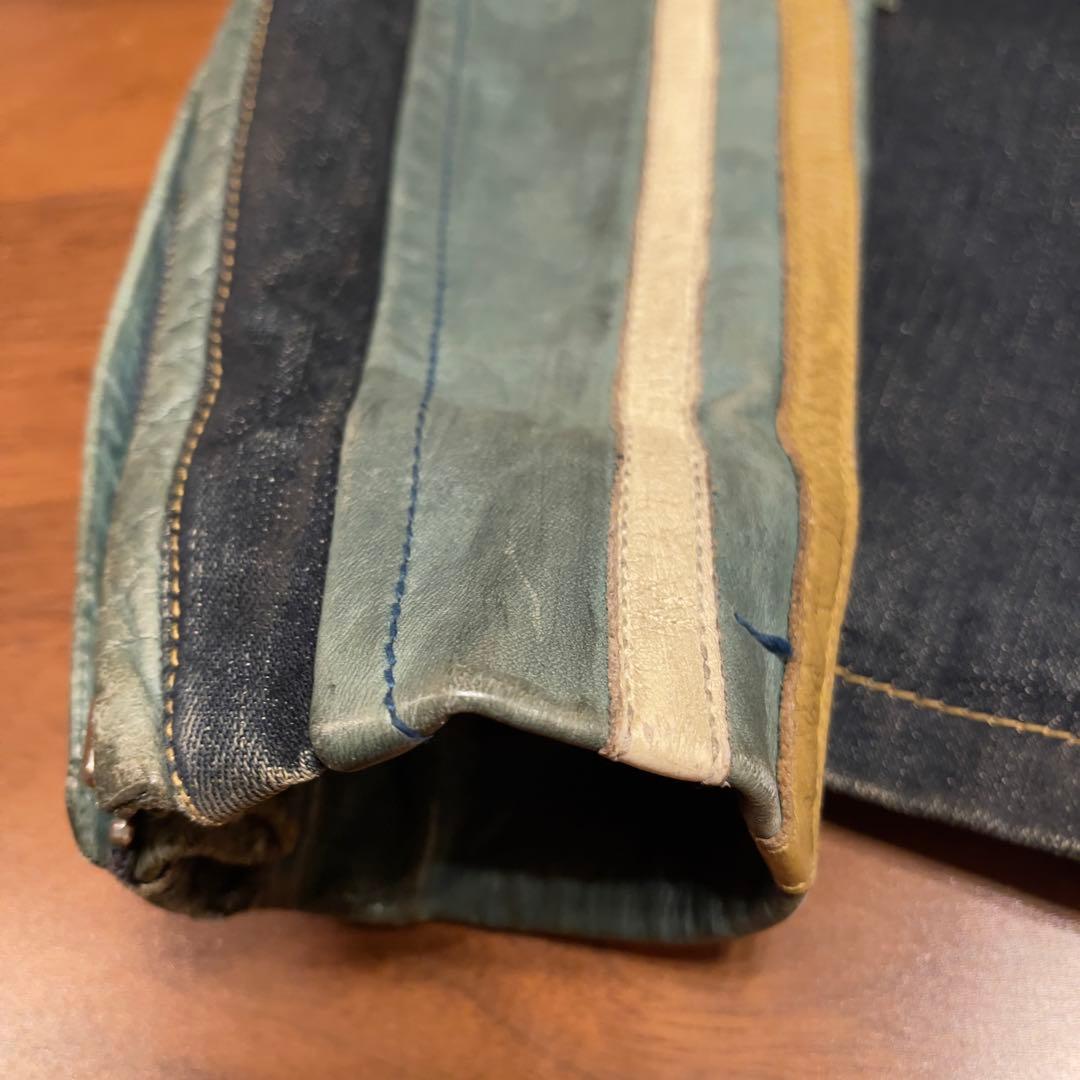 希少 Schott ショット　L ライダースジャケット デニムレザー　ワッペン
