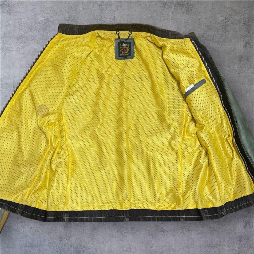 希少 Schott ショット　L ライダースジャケット デニムレザー　ワッペン