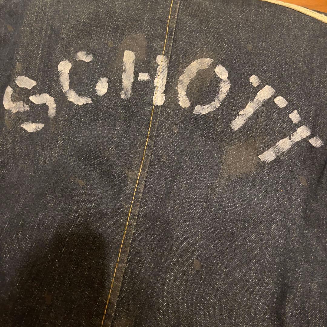 希少 Schott ショット　L ライダースジャケット デニムレザー　ワッペン