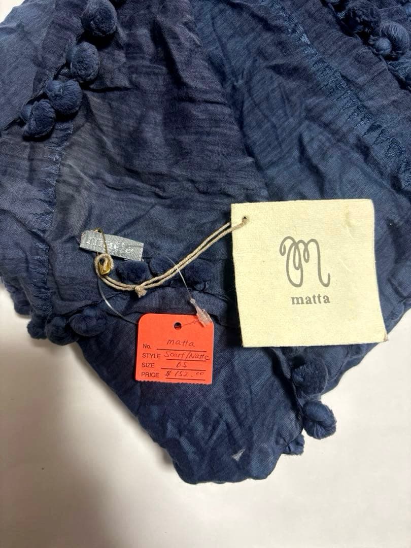 新品 matta マッタ ストール ネイビー ポンポン 大判ストール シルク 紺