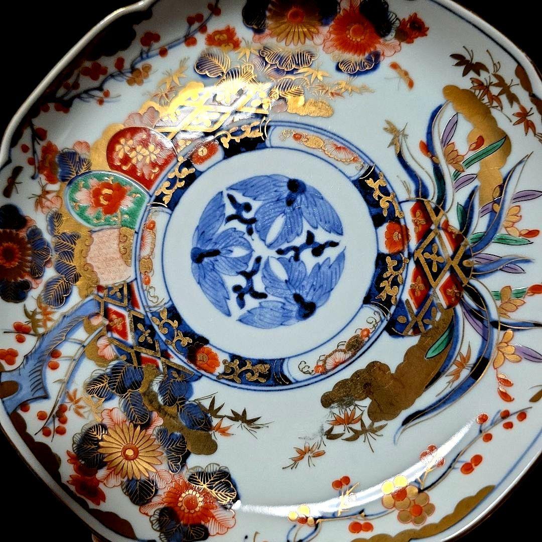 龍峰窯　染錦金彩四君子　古伊万里　19cm　中皿　3枚