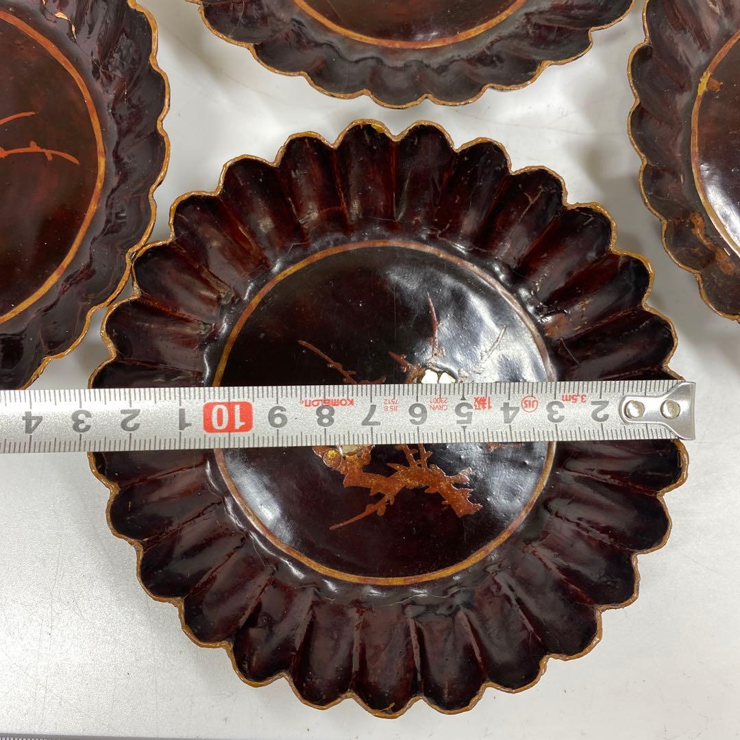 唐物　木製　螺鈿　菊割皿5客　幅約13.2㎝　トトウ　東さ7-1124☆2F