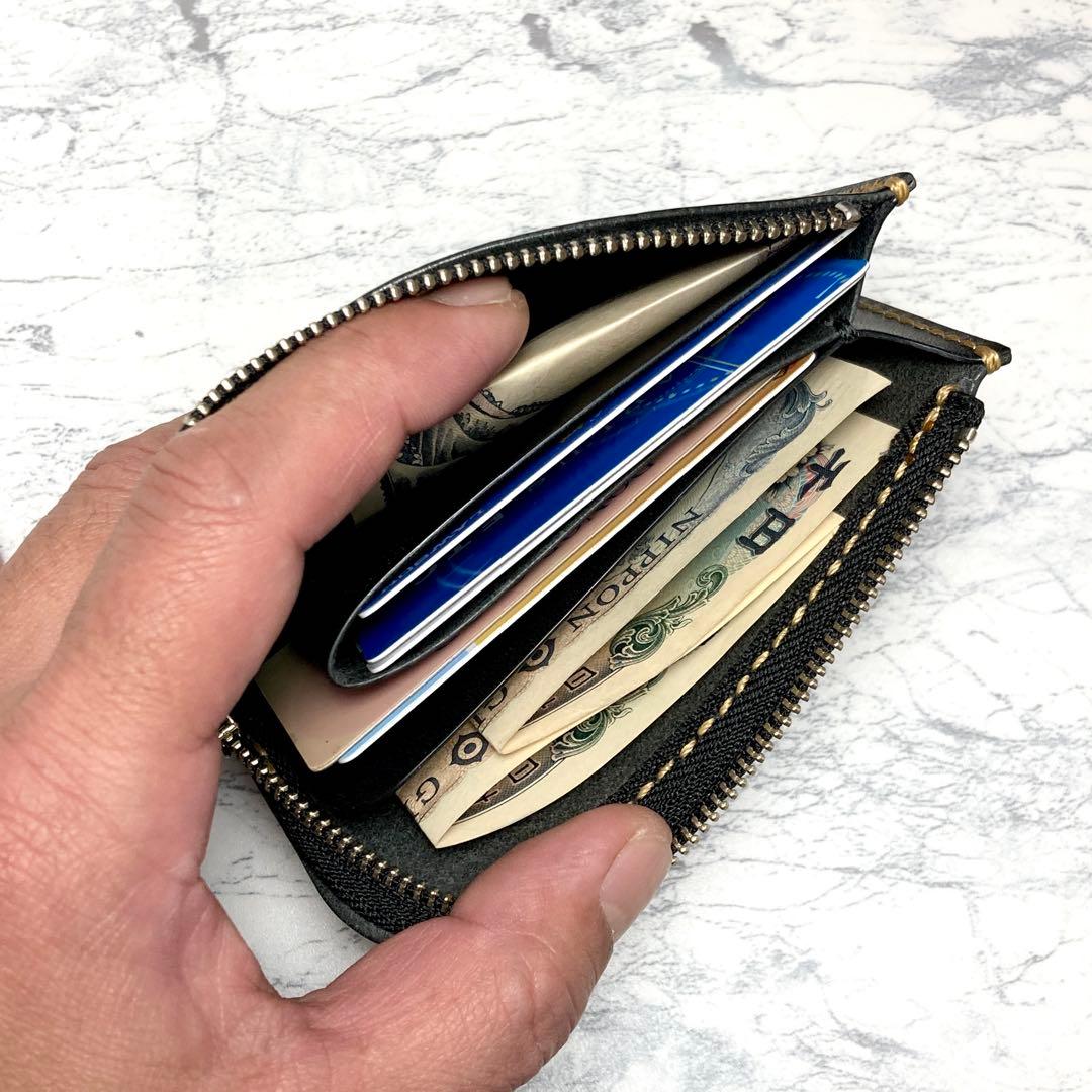 栃木レザー コンパクト財布 本革 フラグメントケース 黒 メンズ レディース