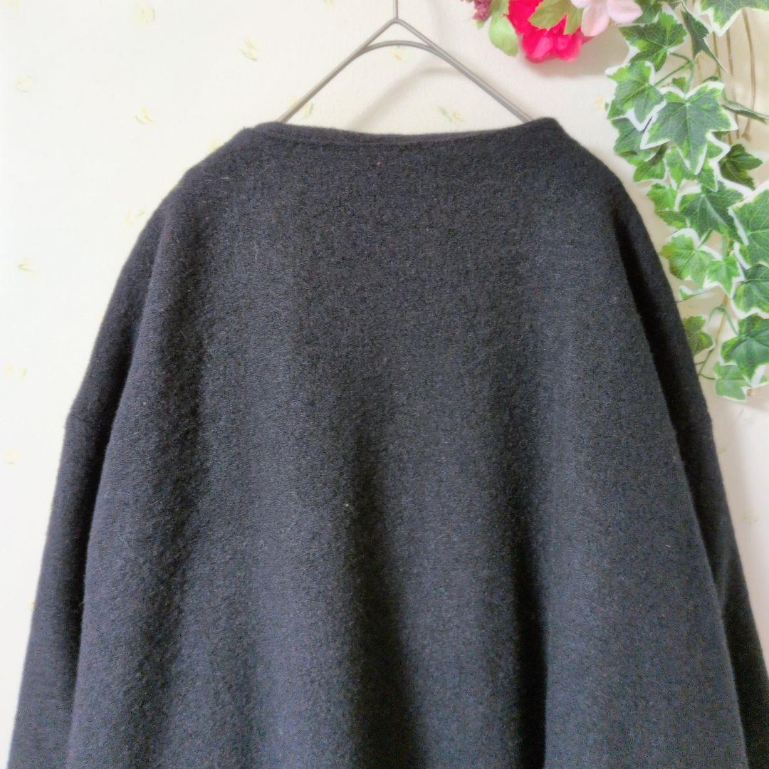 BEARDSLEY 　ノーカラー Aラインコート　ウールブラック ロングコートF