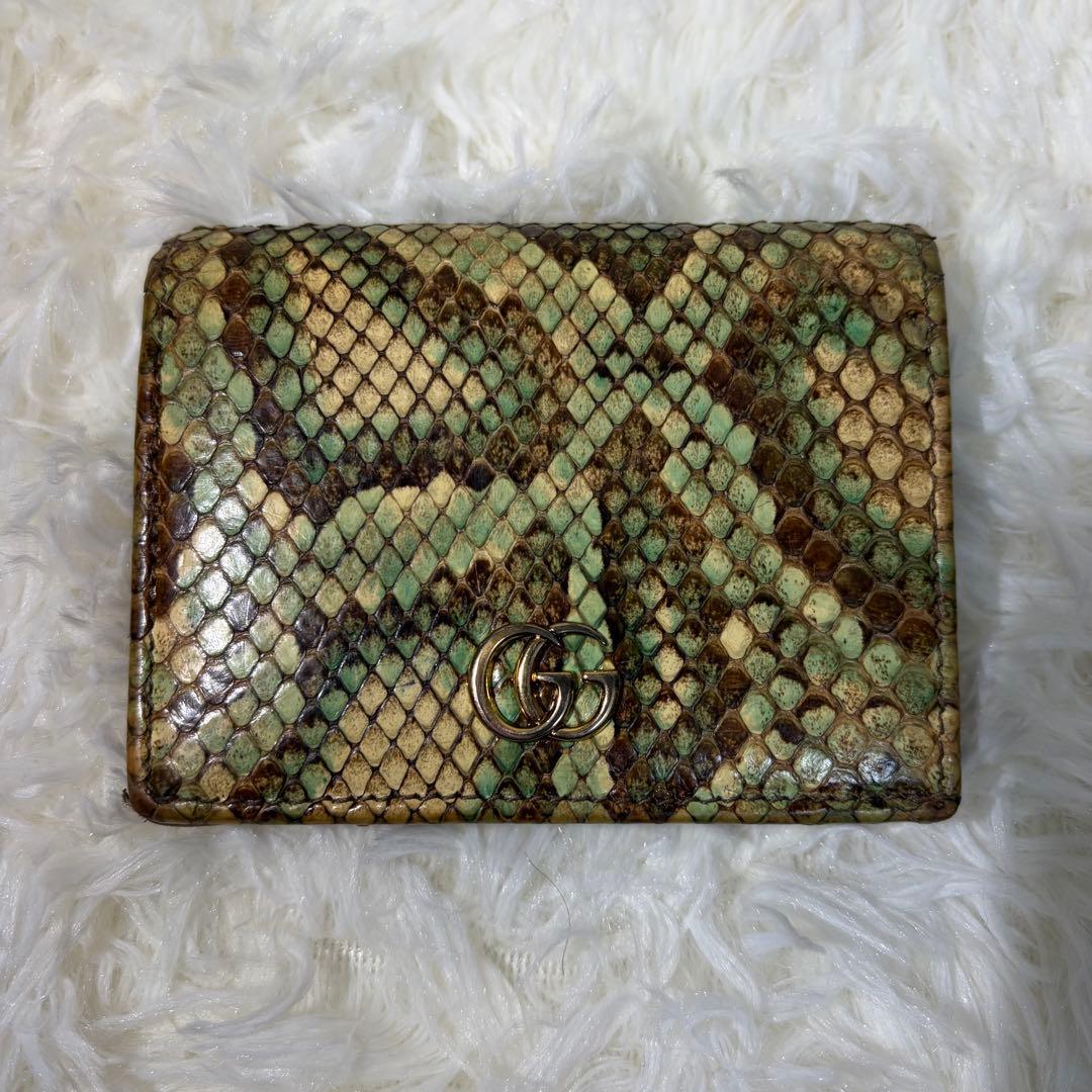 【✨美品✨】グッチ パイソン GGマーモント 二つ折り コンパクトウォレット