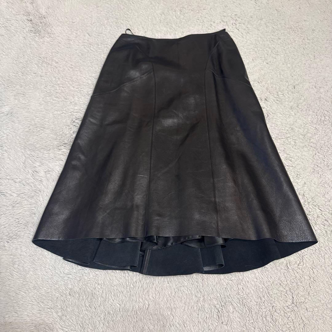 値下げALAÏA アライア レザースカート ブラック本革　モードファッション