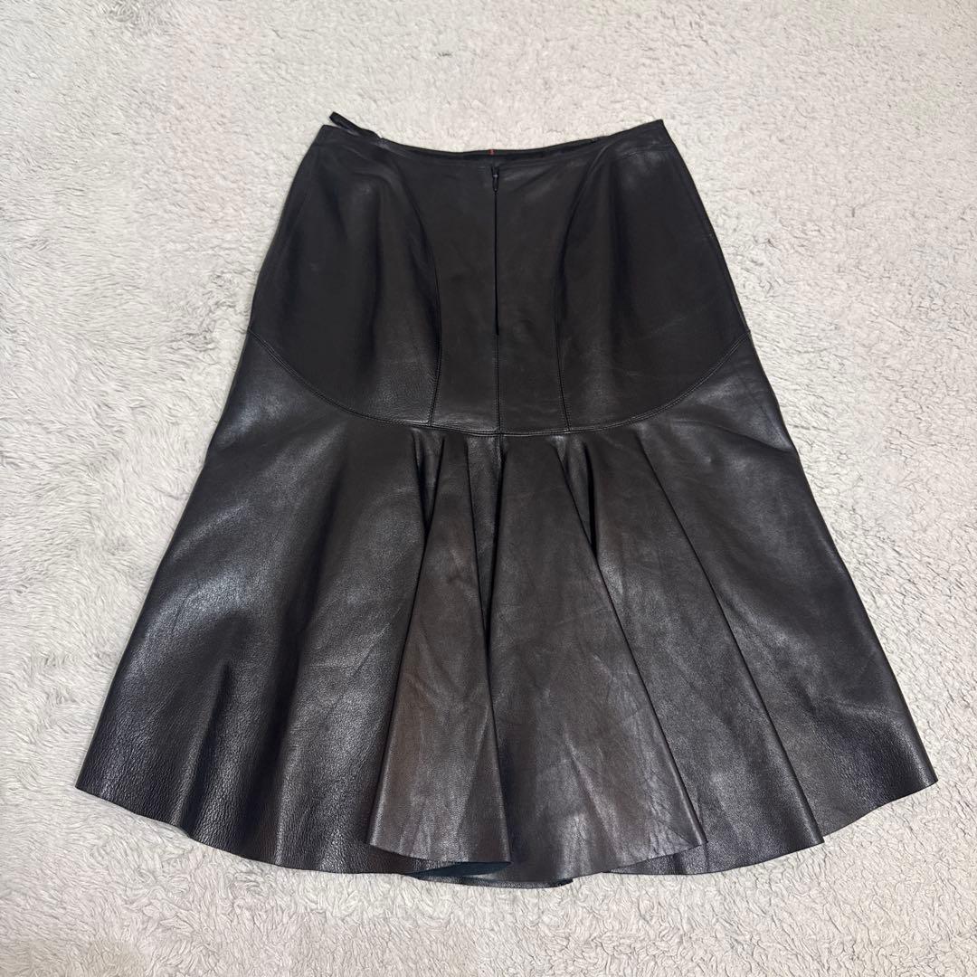 値下げALAÏA アライア レザースカート ブラック本革　モードファッション