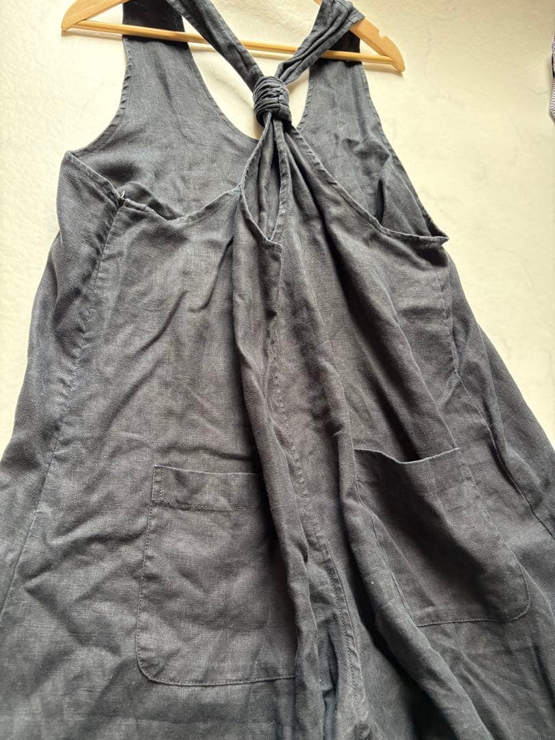 YARRA ヤラ　麻リネン100 サロペット　黒ブラック　バックシャン