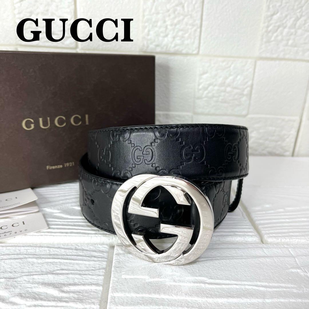 ✨極美品✨☘️GUCCI☘️✨ベルト✨GG柄✨シマレザー✨インターロッキング✨本革✨