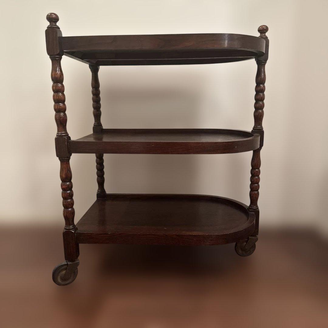 ロイズアンティークス 木製3段 キッチンワゴン ダークブラウン 英国アンティーク