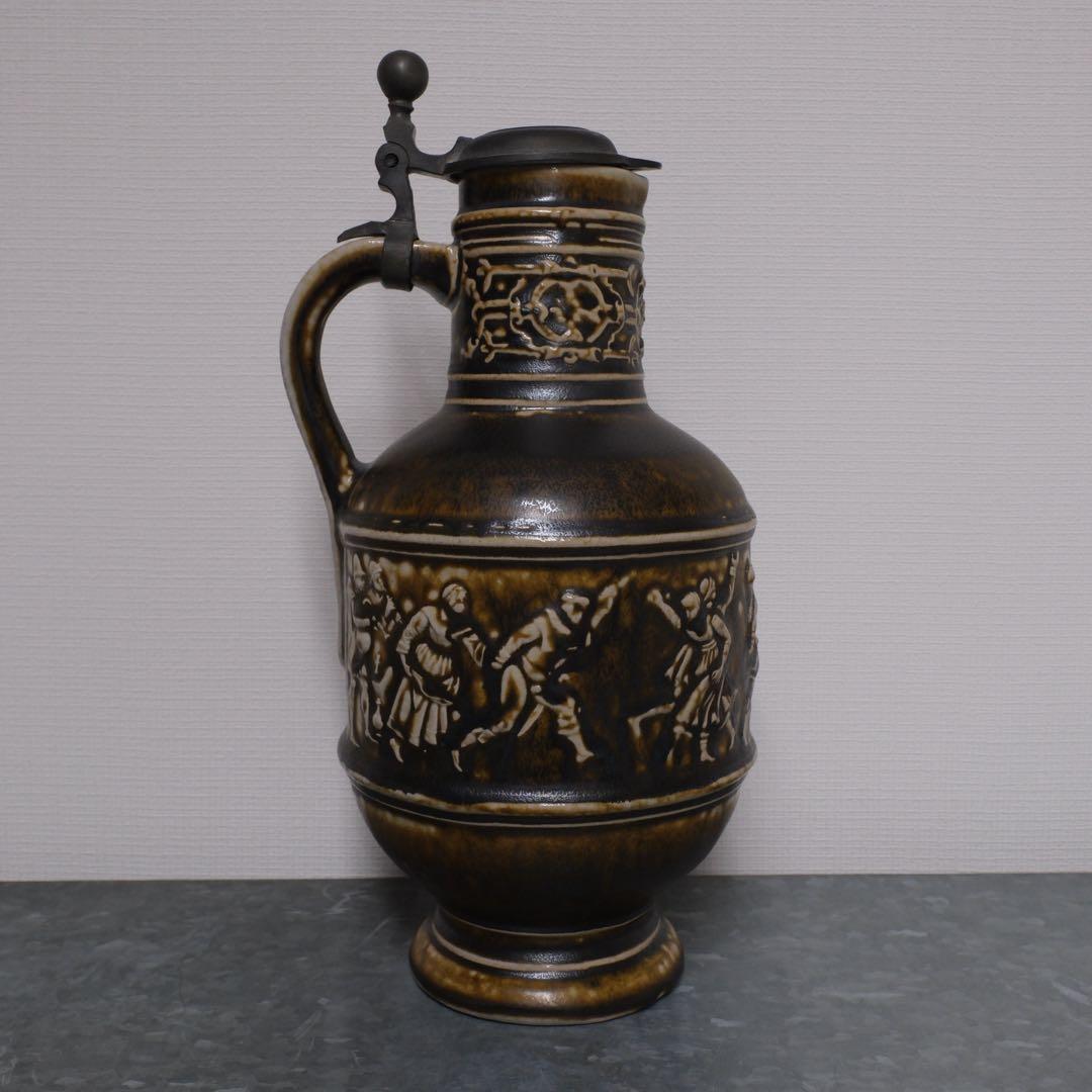 1960s ドイツ製 特大27cm ビアシュタイン 伝統レリーフ 蓋付マグ