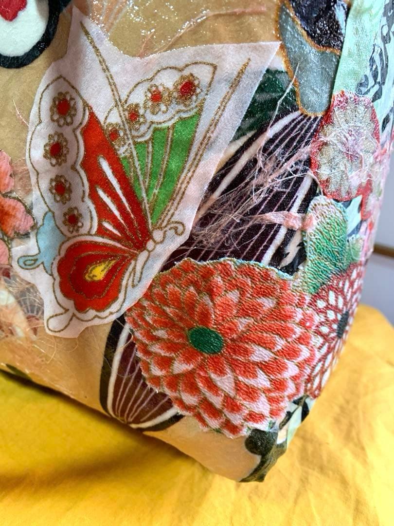 一閑張りかごバッグ 緑地花柄