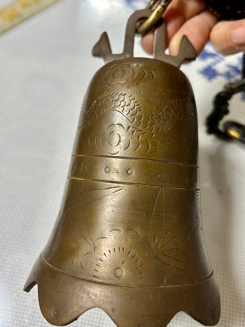 アンティーク　銅製龍図の鐘　音色綺麗　総重742g
