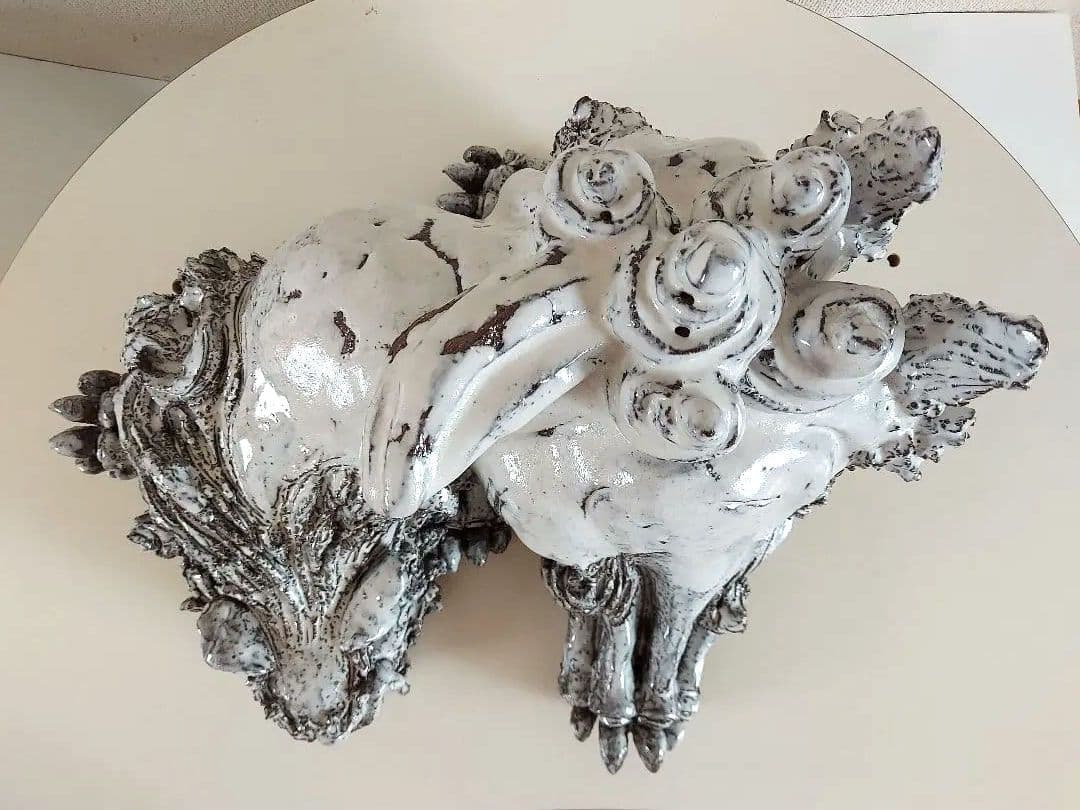 萩焼　 獅子の置物 　小久保凌雲作