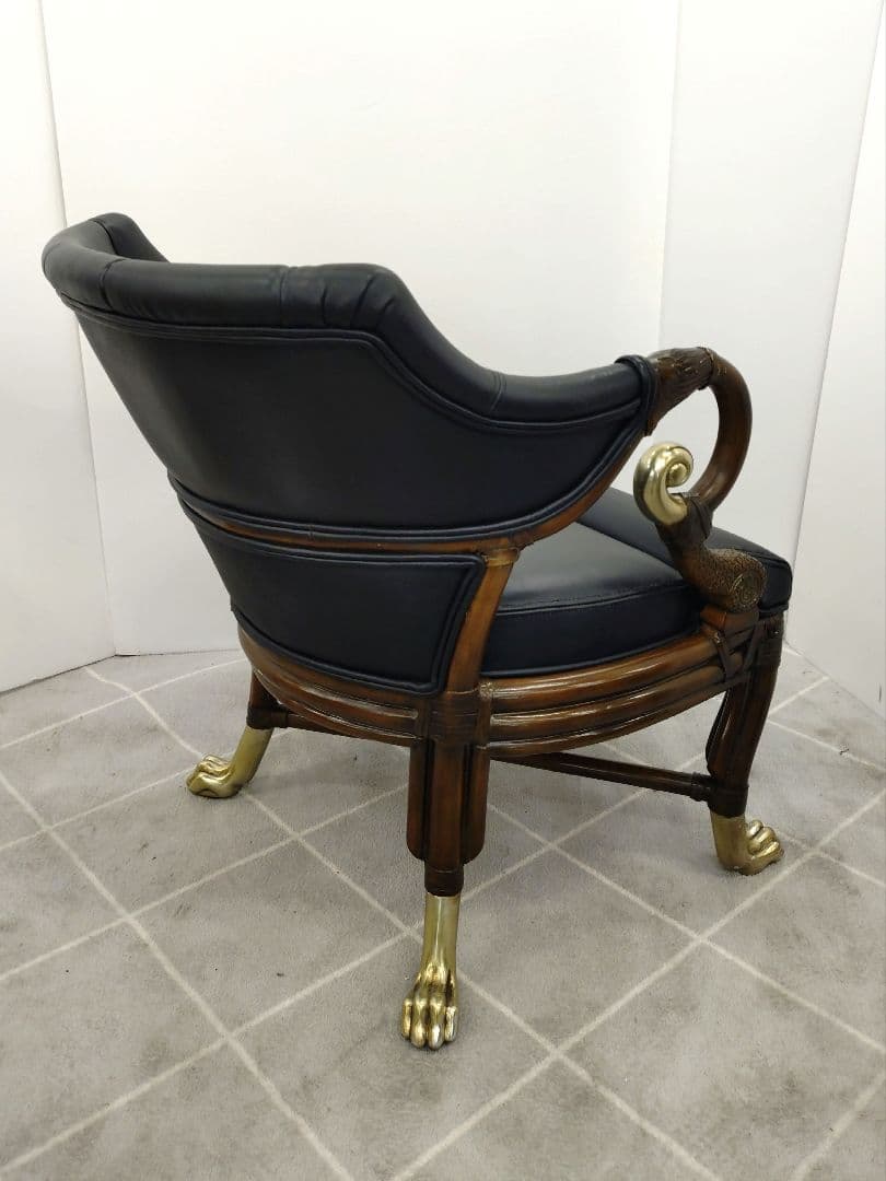 ヴィンテージ ブラックレザー 肘付きチェア アンティーク調チェア