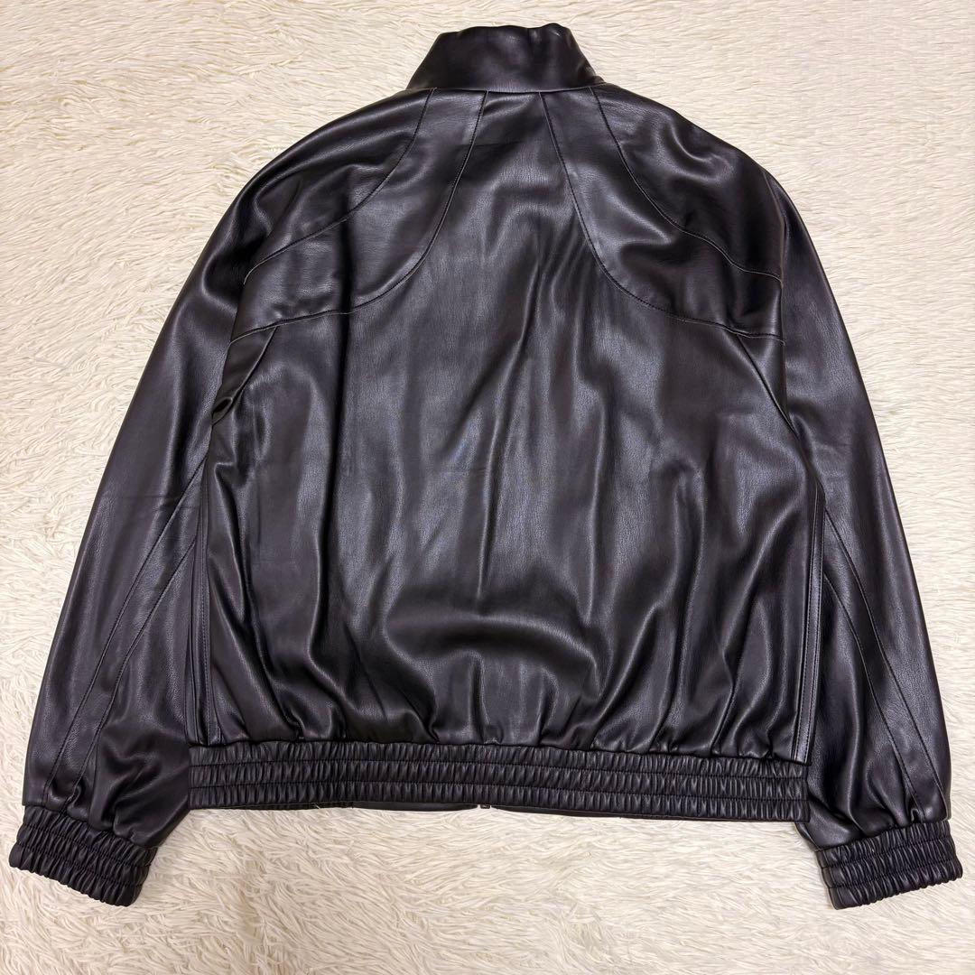 未使用タグ付　adidas フェイクレザージャケット ブルゾン ブラック 黒 L