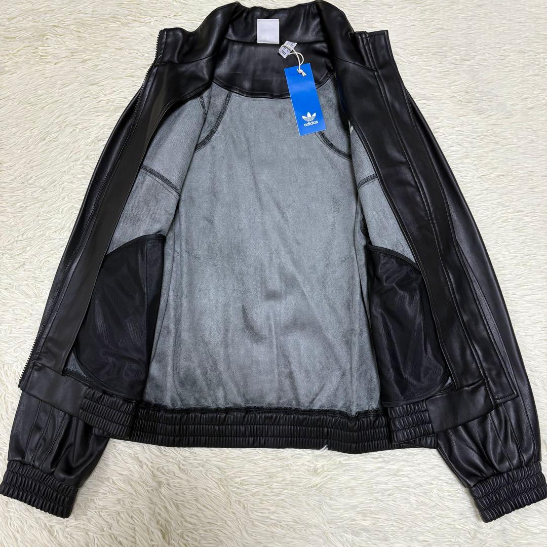 未使用タグ付　adidas フェイクレザージャケット ブルゾン ブラック 黒 L
