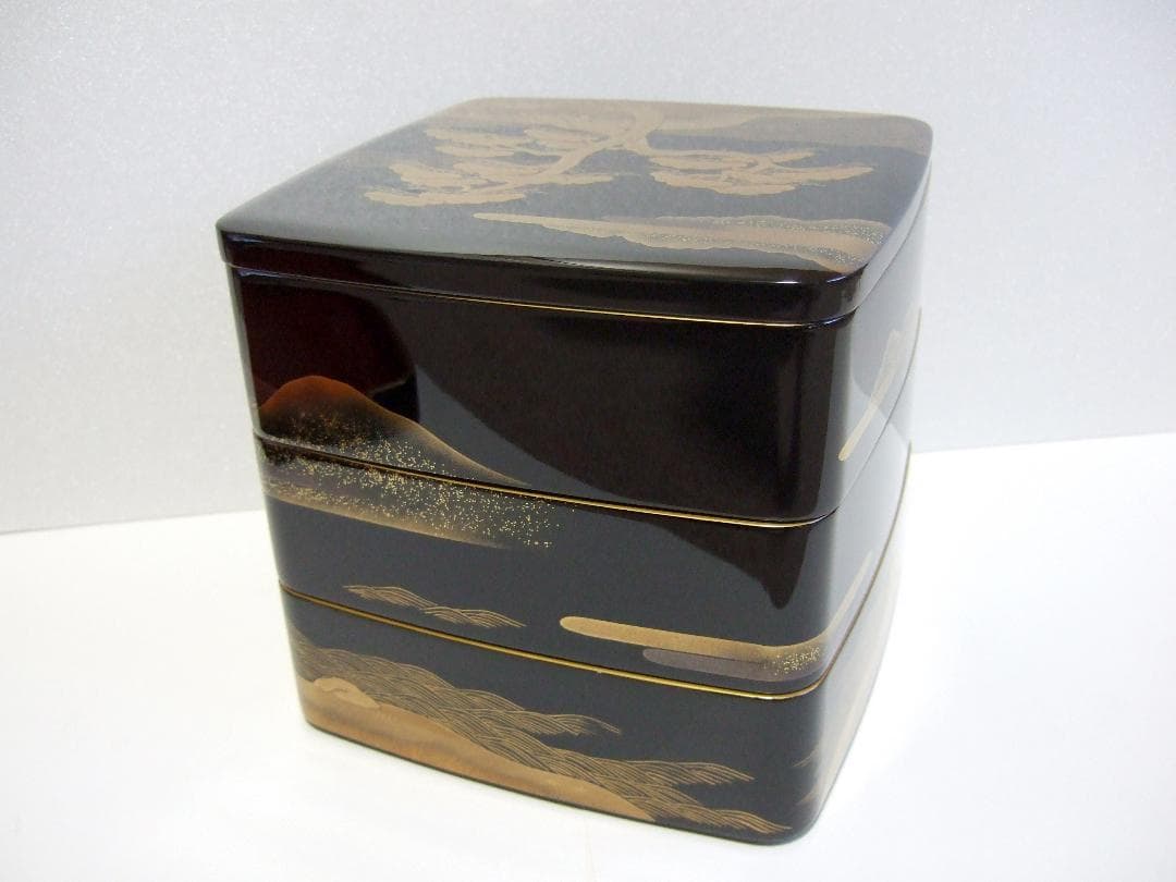 【未使用】輪島塗 池端漆香堂 わじま龍作 本金高蒔絵 三段重 重箱