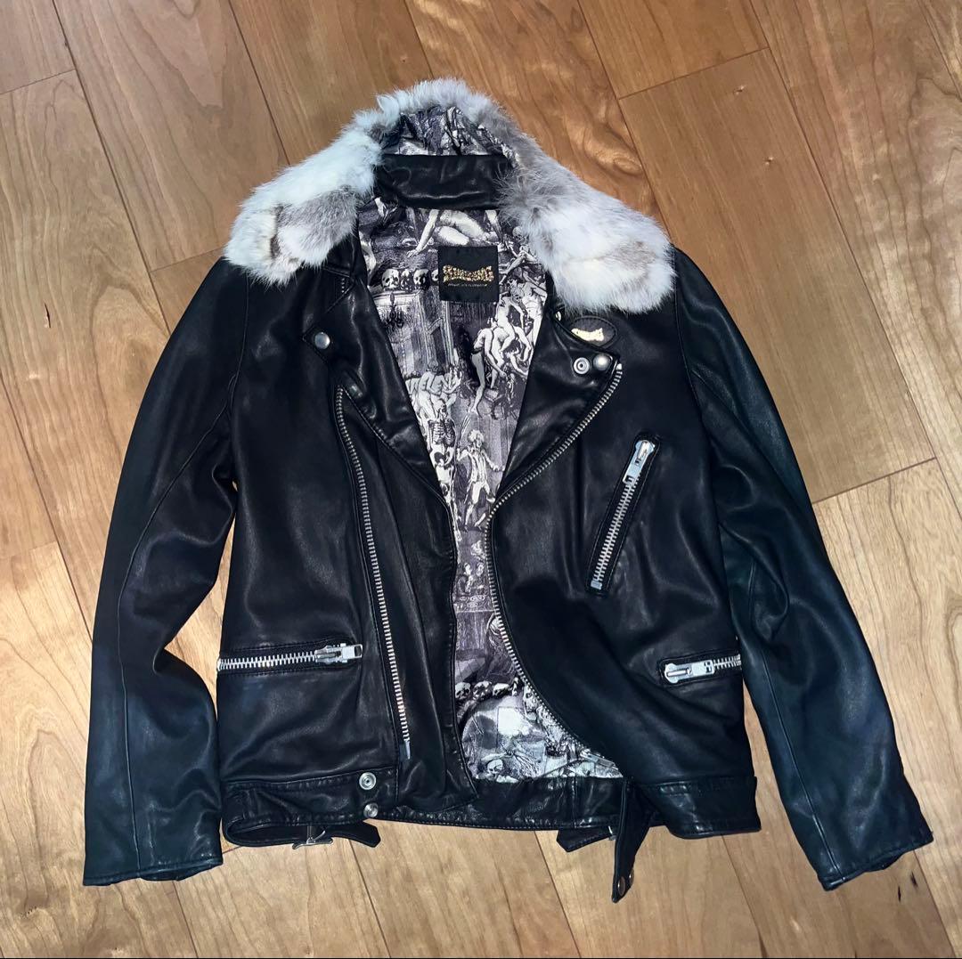 RNASLANG 本革レザージャケット　取り外しファー付き　　 y2k