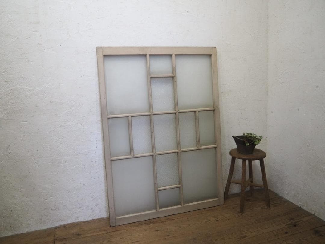 H122,5cm×W89cm ◆アンティーク◆レトロな洋館の古い木枠ガラス戸