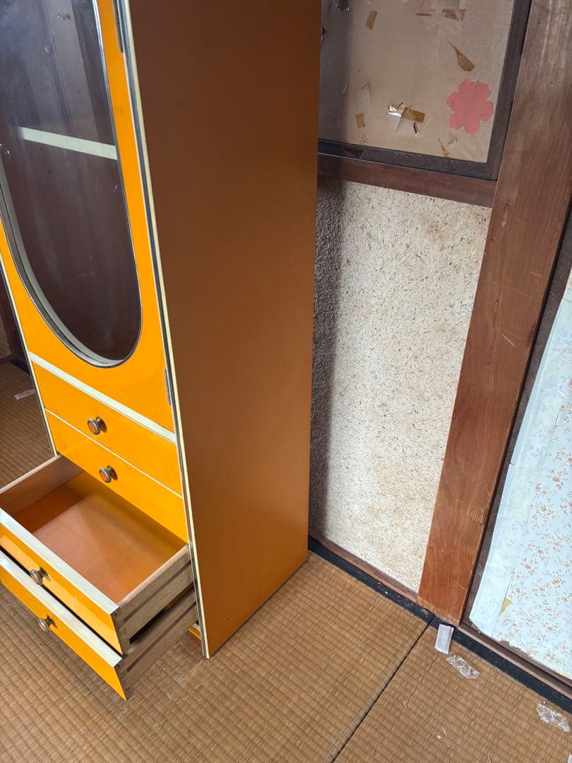 食器棚 昭和レトロ レトロポップ オレンジ イエロー キャビネット 収納棚 本棚