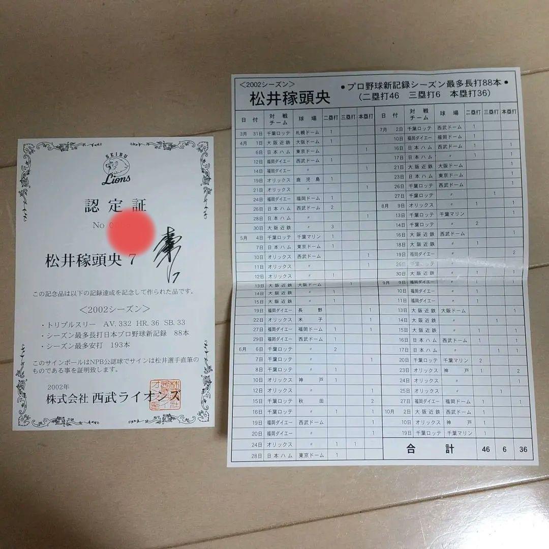 西武ライオンズ松井稼頭央トリプルスリー達成記念 球団公式直筆サインボール入手困難