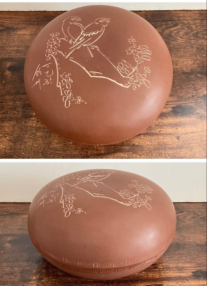 中国欽州窯花鳥紋 朱泥紫砂蓋物 急須 湯呑み5客茶器セット唐物『中国欽州』銘有り