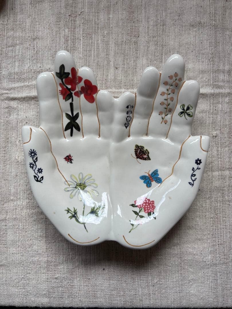 手の形 陶磁器トレイ 花柄