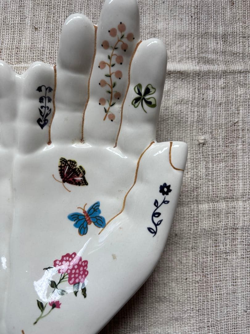 手の形 陶磁器トレイ 花柄