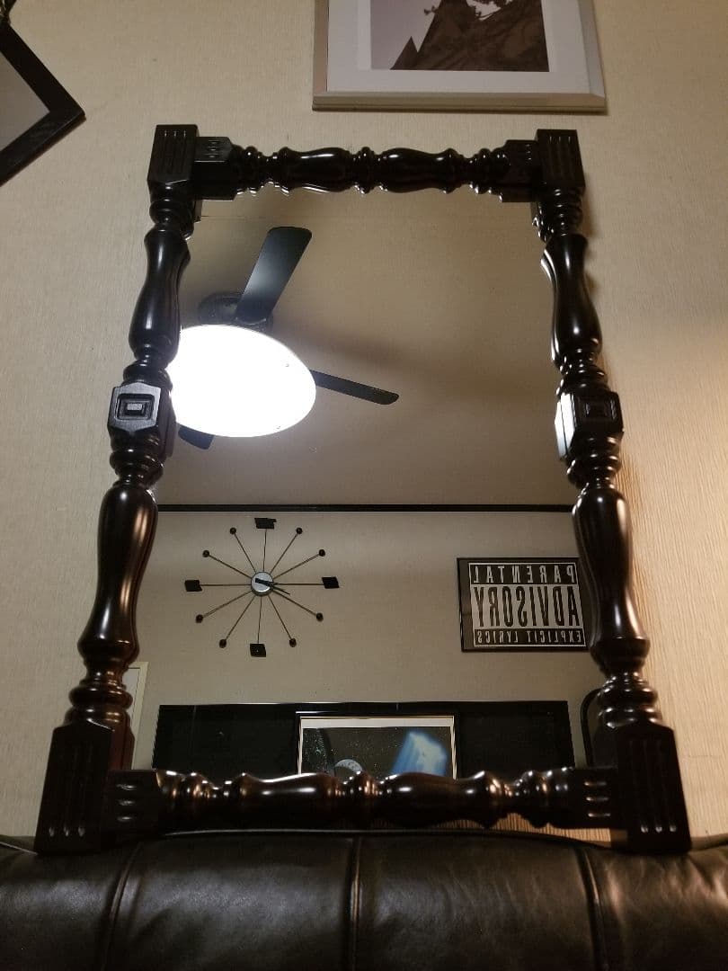 希少　ゴシック　ヴィンテージ　チーク　無垢材　スピンドル　額装　ウォールミラー