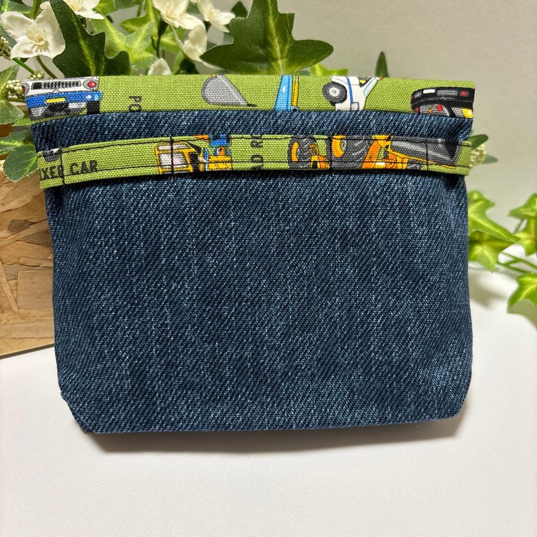 ハンドメイド移動ポケット(マチあり)★男の子　大きな働く車(グリーン)