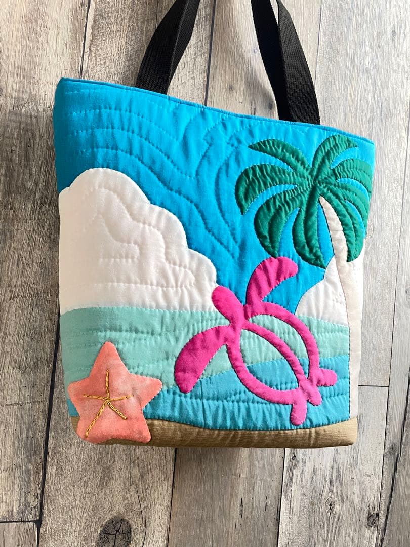 ハワイアンキルトバック♡夏を感じるハンドメイドバック　サーフボード　ホヌ