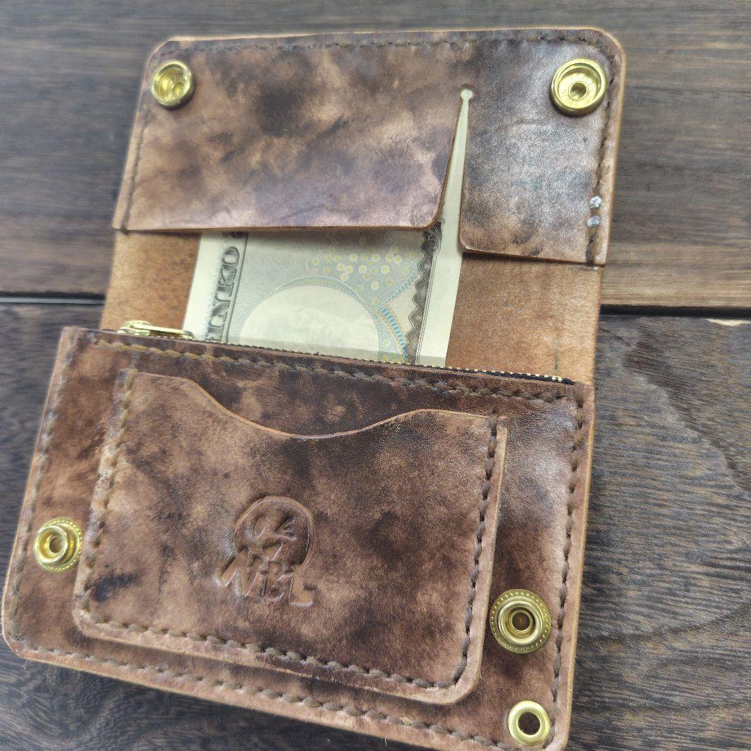 ミドルサイズ トラッカーウォレット 黒×ムラ茶 バラのハート(76)